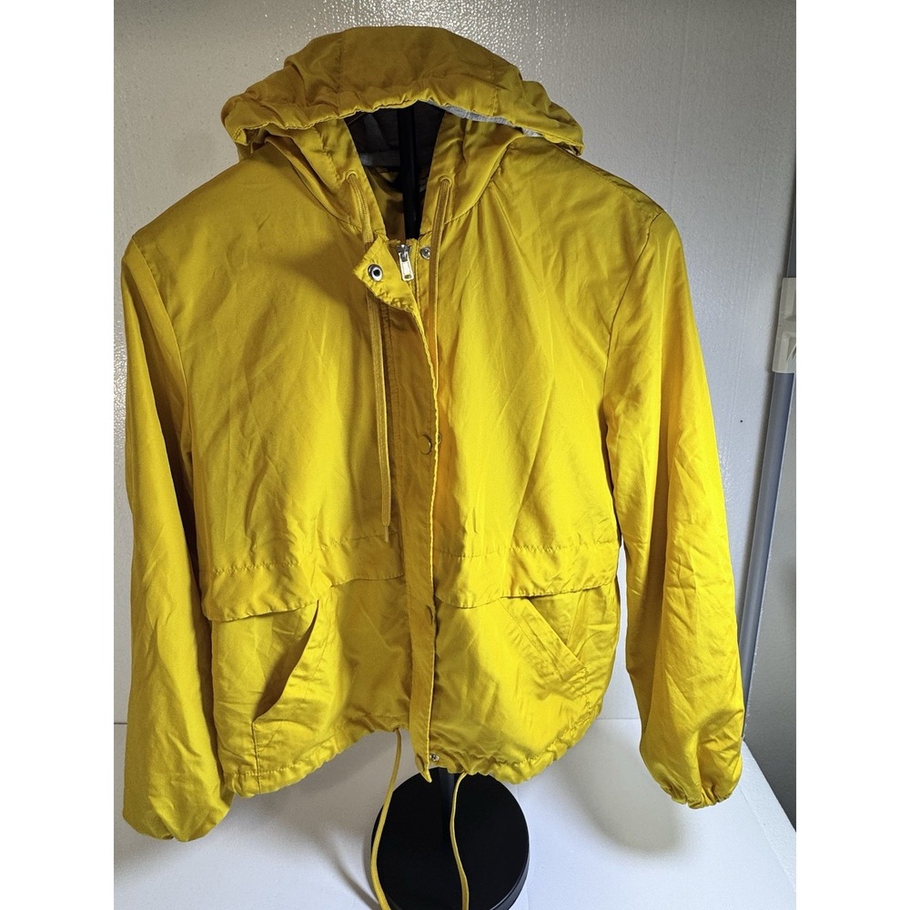 H&M Divided Mustard Yellow Hooded Windbreaker Jacket‎ Womens Size Small